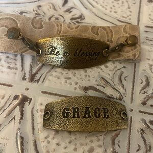 Lenny and Eva leather bracelet with BE A BLESSING and GRACE sentiments.